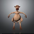 3D Anthropomorphic Cartoon Character Creature With Big Belly And Long Limbs On Gray Background