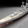 Large Warship With Superstructure Turret Mast Gray Hull And Red Bottom