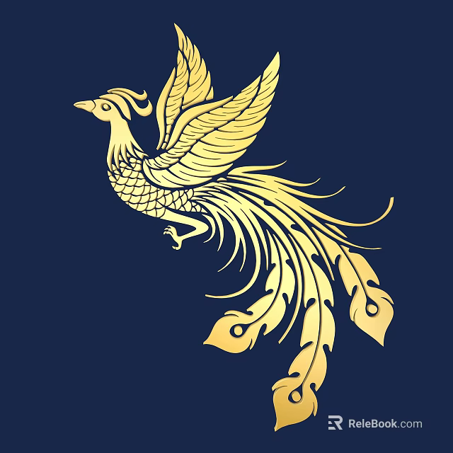 Golden Phoenix Carving Design On Dark Blue Background With Intricate Patterns 3d model 