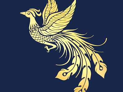 Golden Phoenix Carving Design On Dark Blue Background With Intricate Patterns 3d model