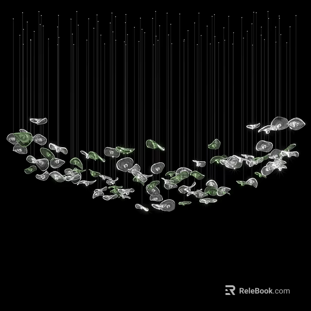 Modern Hanging Wall Decor Featuring Green And White Leaf Shaped Ornaments 3d model 