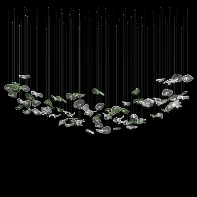 Modern Hanging Wall Decor Featuring Green And White Leaf Shaped Ornaments 3d model