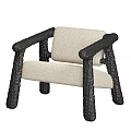 Modern Accent Chair with Beige Upholstery and Black Textured Arms and Legs