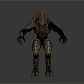 Scifi Character Creature With Armored Exoskeleton Golden Black Design And Clawed Hands