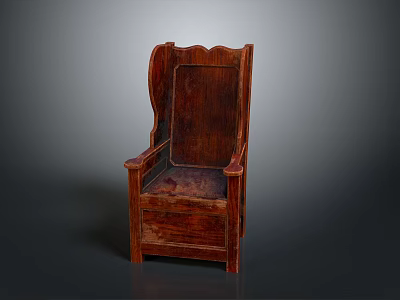 Classic Wooden Chair With Scalloped Carved Backrest And Armrests In Dark Wood 3d model