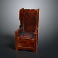 Classic Wooden Chair With Scalloped Carved Backrest And Armrests In Dark Wood