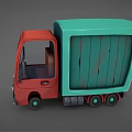 Cartoon Style 3D Model Truck With Red Cab And Green Cargo Box Design