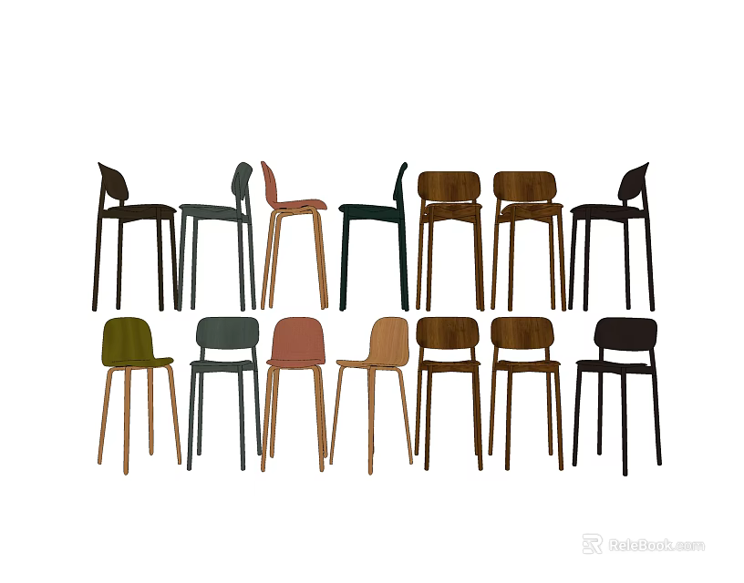 Various Modern Bar Stools With Different Colors And Stylish Designs For Kitchen Island 3d model