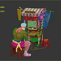 Shirtless Man With White Headband Playing Arcade Game At Traditional Japanese Stall