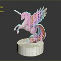 Flying Creature Unicorn With Rainbow Wings Standing On White Marble Base
