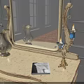 Decorative Ornament Set on Table with Gold Frame Mirror Silver Vase Candle Holder and Book