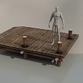 Wooden Bridge Platform With Wooden Planks And Post Supports And Human Figure