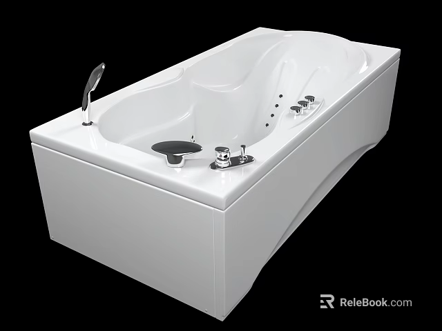 Modern White Bathtub with Chrome Faucet and Control Knobs in Contemporary Design 3d model 