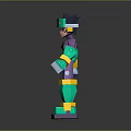 Man 3D Model With Purple Green Outfit Yellow Legs Blue Hair And Futuristic Mecha Style