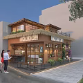 Warm Rustic Chinese Storefront Landscape Design With Soft Night Lighting And Lush Green Plant Decorations