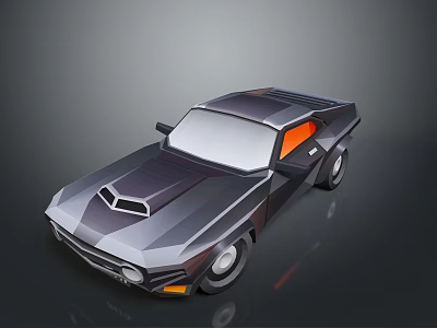 Vintage Muscle Car Low Poly 3D Model Featuring Dark Body Orange Accents And Sleek Design 3d model