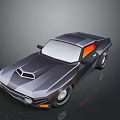 Vintage Muscle Car Low Poly 3D Model Featuring Dark Body Orange Accents And Sleek Design