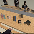 Perfume Cosmetics On Wooden Display Table With Various Bottles And Mirror Reflection 3d model
