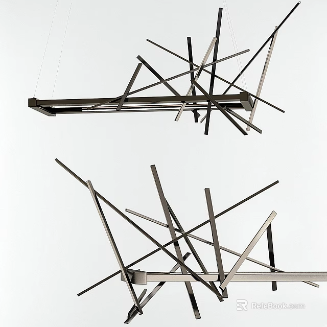 Modern Geometric Chandelier Featuring Multiple Intersecting Metal Rods And Abstract Design 3d model 
