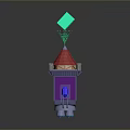 Decorative Small Tower With Red Roof Green Diamond Blue Accents Intricate Patterns And White Base