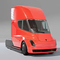 Red Tesla Semi Electric Truck With Streamlined Front Design And Modern Look
