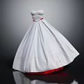 White Strapless Dress With Red Lining And Dragonfly Embroidery On Skirt
