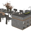 Modern Dining Table Set With Marble Top Matching Chairs And Kitchen Island 3d model