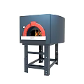 Blue Pizza Oven With Red Border And Flames On Metal Stand