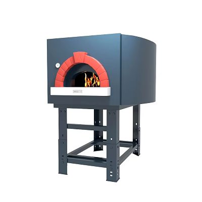 Blue Pizza Oven With Red Border And Flames On Metal Stand 3d model
