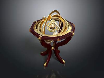 Exquisite Vintage Armillary Sphere With Crimson Three Leg Base And Golden Decorations 3d model