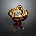 Exquisite Vintage Armillary Sphere With Crimson Three Leg Base And Golden Decorations