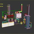 Industrial Equipment System Comprising Yellow Pipes Control Panels Valves And Storage Tanks
