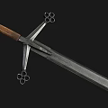 Medieval Sword With Wooden Handle Metal Blade And Decorative Cross Guard