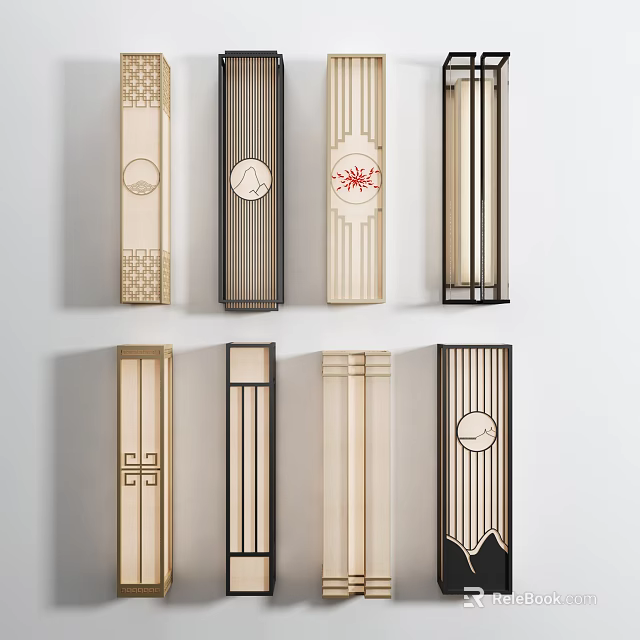 Various Modern Wall Lamps With Decorative Frames And Diverse Design Patterns 3d model