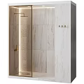 Modern Shower Sauna Interior Design With Marble Tiles Glass Enclosure And Gold Faucet