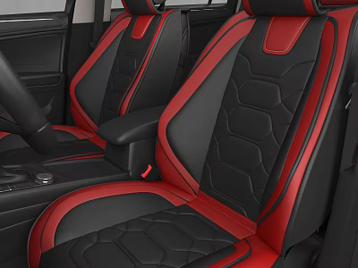 Black And Red Leather Car Seats With Quilted Pattern And Stitching Details 3d model