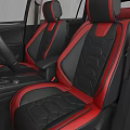 Black And Red Leather Car Seats With Quilted Pattern And Stitching Details