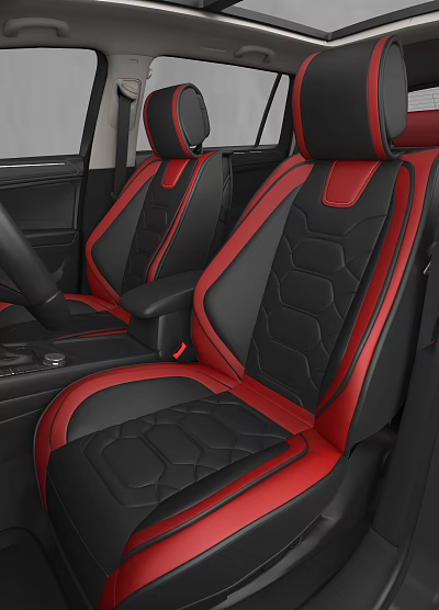 Black And Red Leather Car Seats With Quilted Pattern And Stitching Details 3d model
