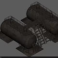 Large Industrial Storage Tanks Featuring Metal Construction Rusted Surface Top Railings And Connecting Ladders