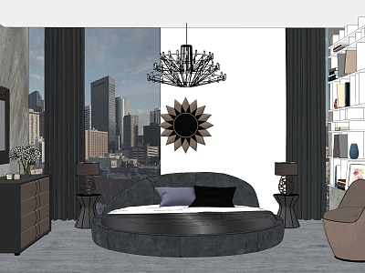 Modern Round Bed Low-key Luxury Round Bed Sofa Cabinet Carved Mirror Entrance Cabinet Jewelry Combination 3d model