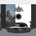 Modern Round Bed Low-key Luxury Round Bed Sofa Cabinet Carved Mirror Entrance Cabinet Jewelry Combination 3d model