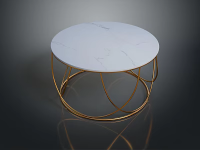 Modern Coffee Table With White Marble Top And Gold Metal Ring Base 3d model