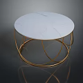 Modern Coffee Table With White Marble Top And Gold Metal Ring Base
