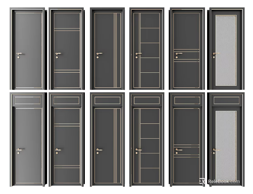 Hinged Doors With Different Panel Designs And Glass Insert Options For Modern Interiors 3d model