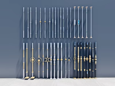 Metal Railings with Decorative Designs in Silver Gold and Black Colors 3d model