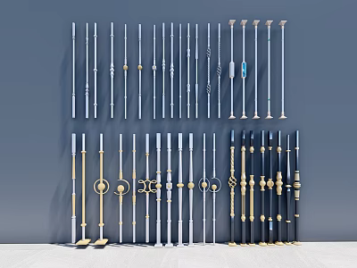 Metal Railings with Decorative Designs in Silver Gold and Black Colors 3d model