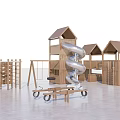 Wooden Playground Equipment With Spiral Slide Swings Climbing Frame And House Shaped Structures