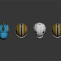 Colorful Dinosaur Shaped And Football Helmets Display In Blue Gold White Black