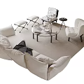Modern Beige L shaped Sofa Coffee Table Set With Glass Top And Accent Chairs