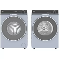 Two Haier Front Loading Washing Machines With Modern Design Gray Finish And Control Panel